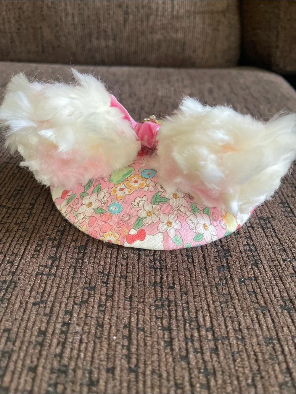 RARE Hello Kitty Pink Floral Plush Ear Headband with Bow and Rhinestone Apple